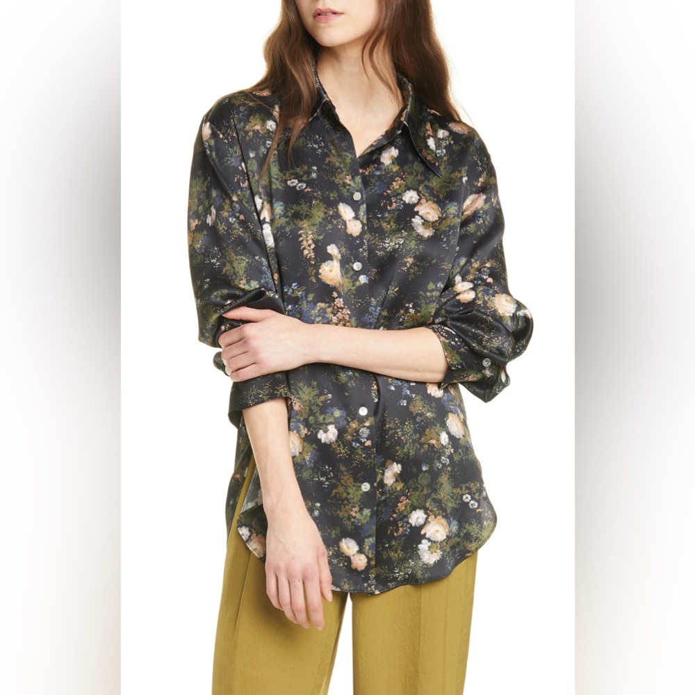 NWT Vince Rose Field Shaped Collar Silk Blouse Size XS